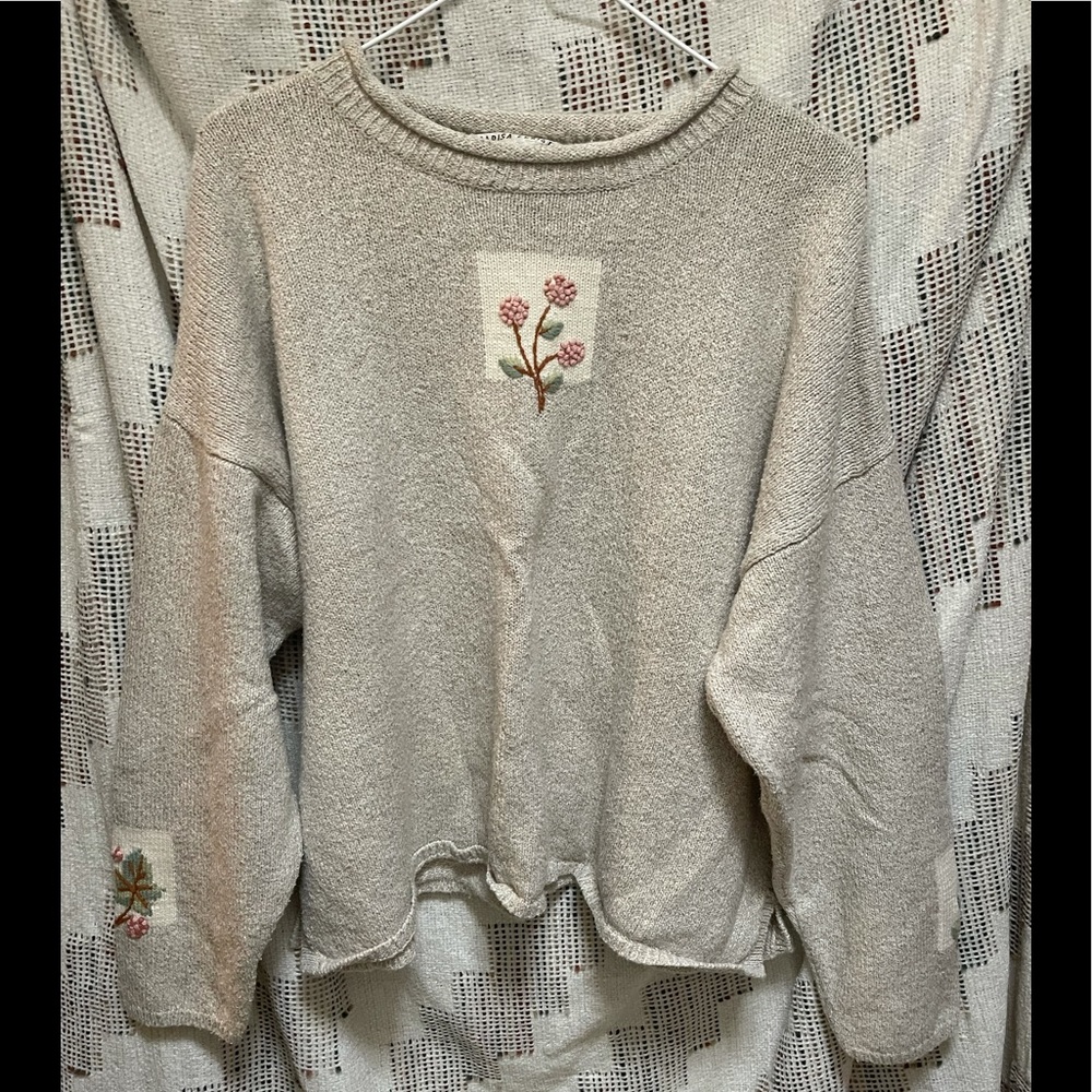 Vintage Marisa Christina flower leaf embroidered cottagecore knit sweater